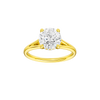Round-cut diamond engagement ring with a plain band and hidden-halo setting.
