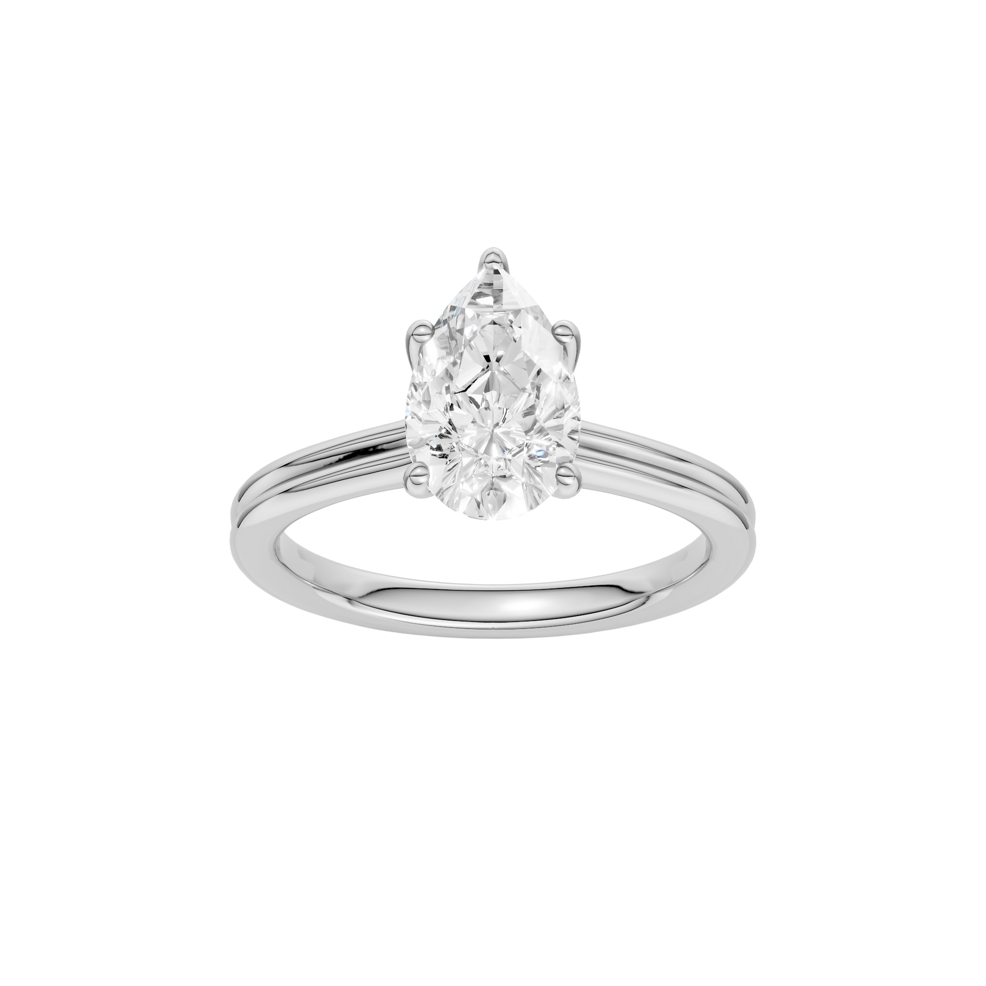 Pear-cut diamond engagement ring with a plain band and solitaire setting.