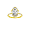 Marquise-cut diamond engagement ring with a pavé-set diamond band and halo setting.