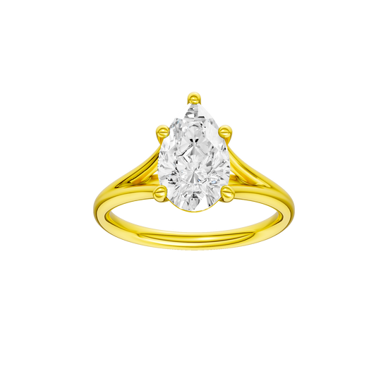 Pear-cut diamond engagement ring with a plain band and solitaire setting.