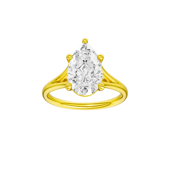Pear-cut diamond engagement ring with a plain band and solitaire setting.