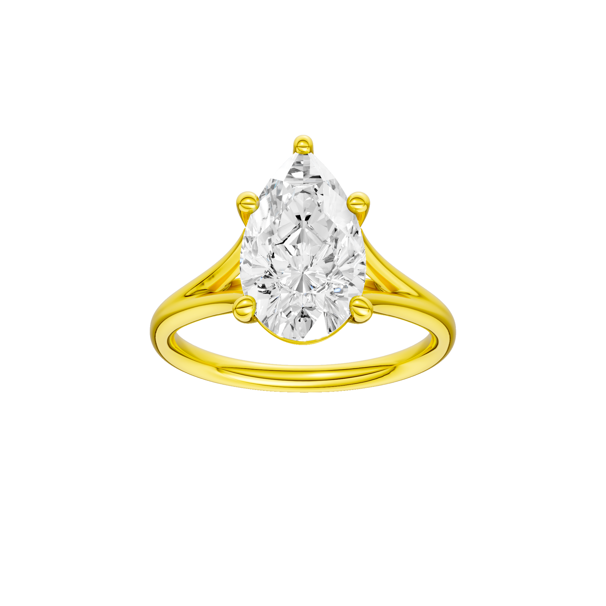 Pear-cut diamond engagement ring with a plain band and solitaire setting.