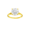 Round-cut diamond engagement ring with a plain band and hidden-halo setting.