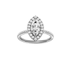 Marquise-cut diamond engagement ring with a pavé-set diamond band and halo setting.