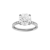 Round-cut diamond engagement ring with a channel-set diamond band and solitaire setting.