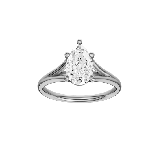 Pear-cut diamond engagement ring with a plain band and solitaire setting.