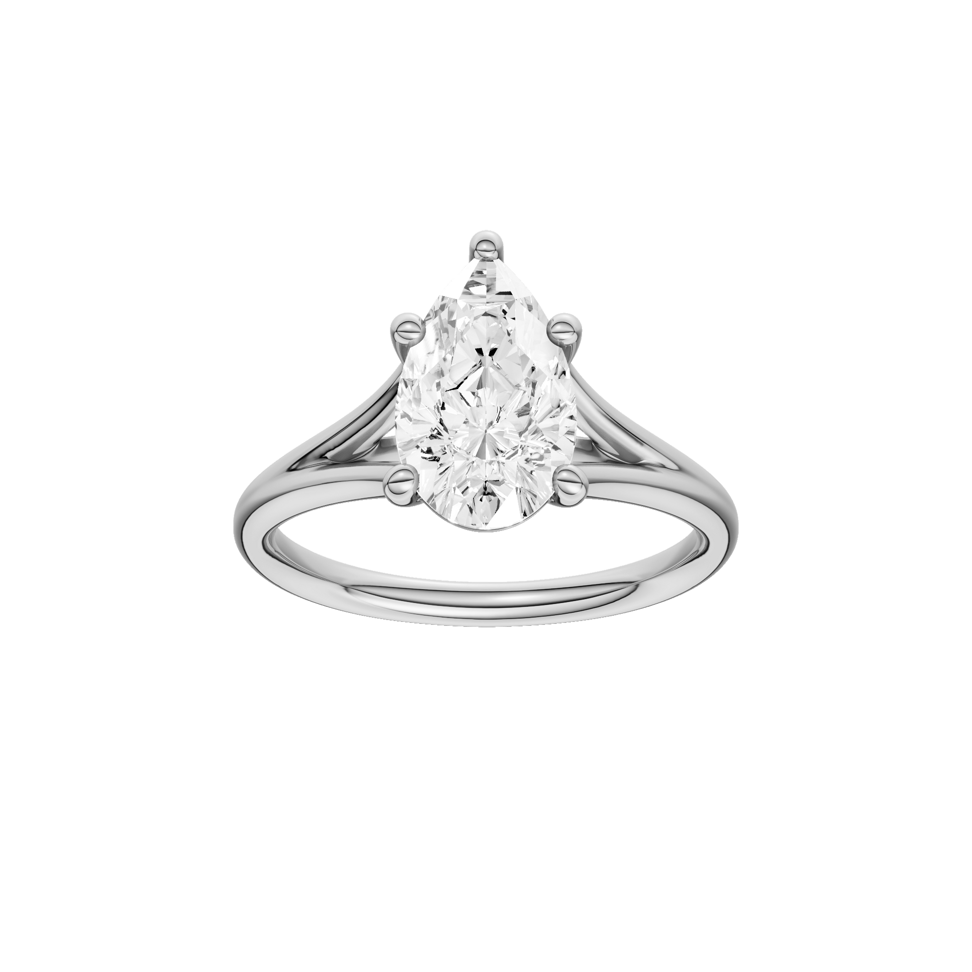 Pear-cut diamond engagement ring with a plain band and solitaire setting.