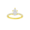 Pear-cut diamond engagement ring with a prong-set diamond band and solitaire setting.