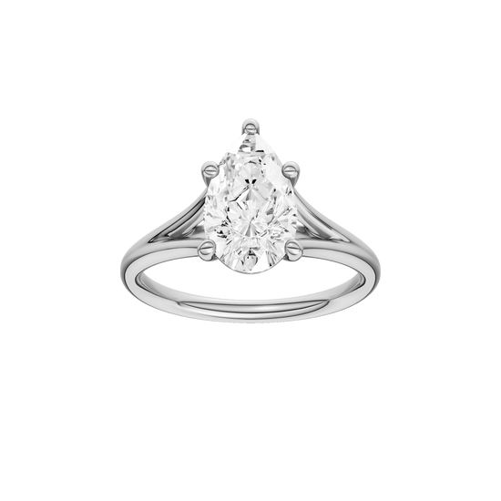 Pear-cut diamond engagement ring with a plain band and solitaire setting.