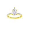 Pear-cut diamond engagement ring with a prong-set diamond band and solitaire setting.