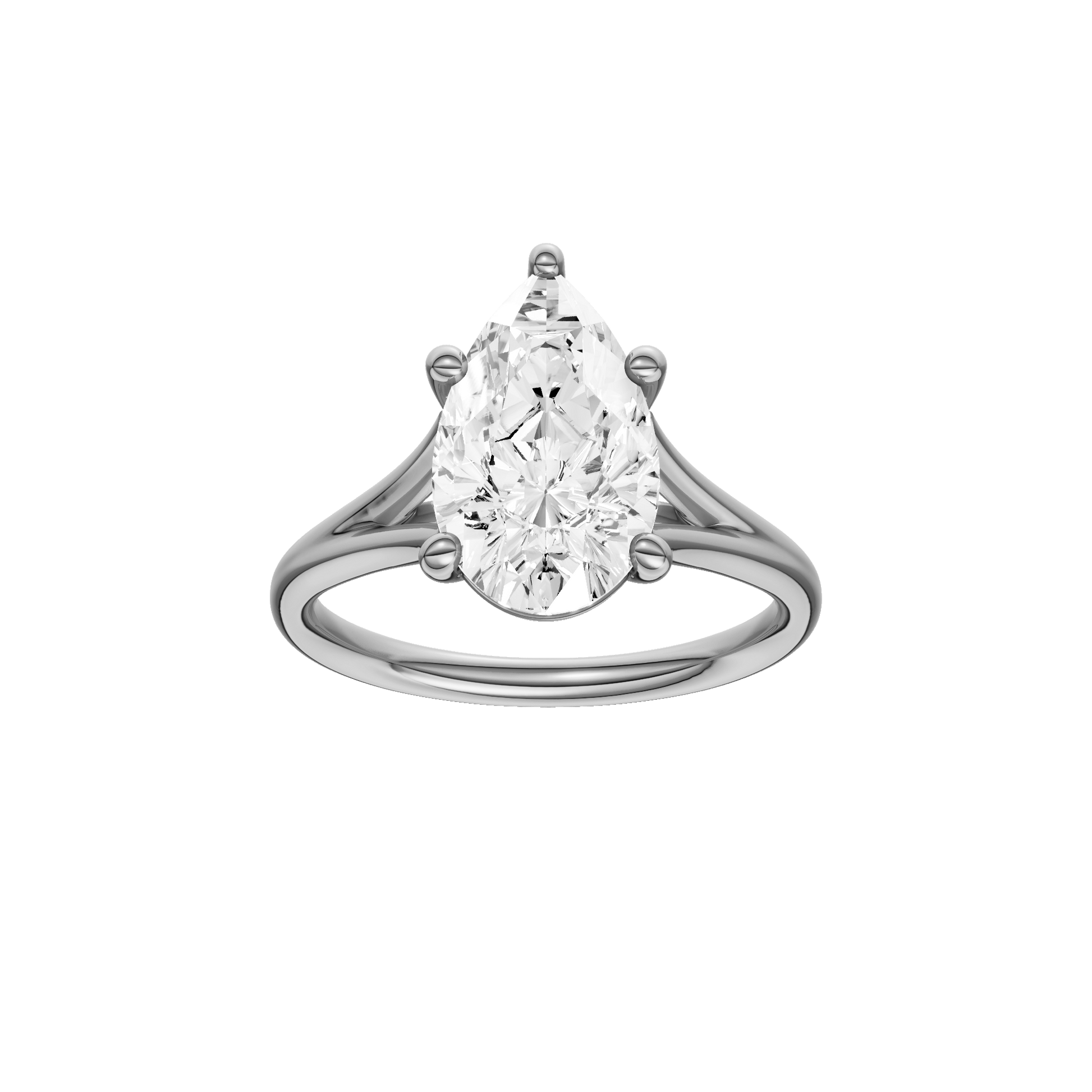 Pear-cut diamond engagement ring with a plain band and solitaire setting.