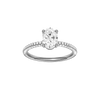 Oval-cut diamond engagement ring with a pavé-set diamond band and solitaire setting.