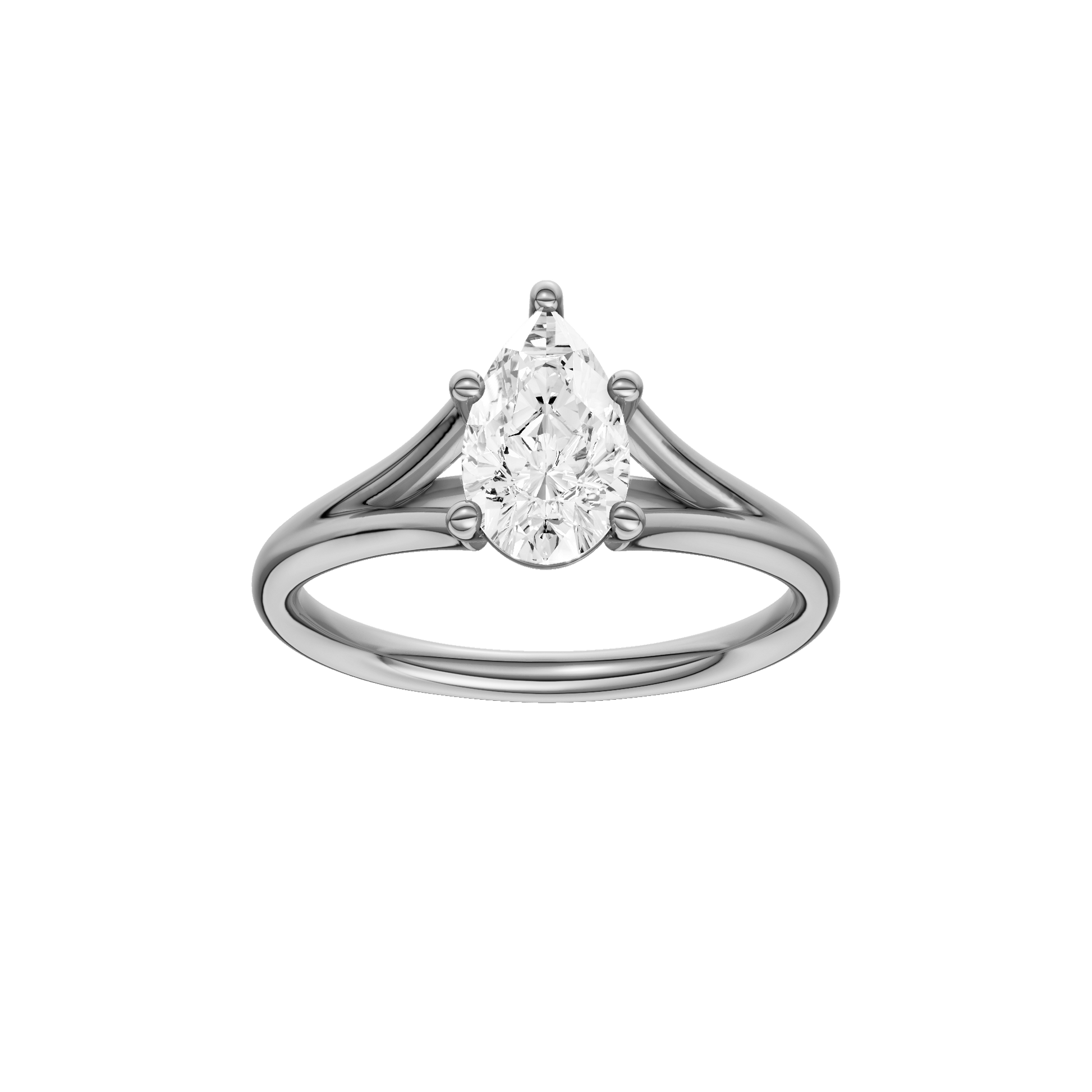 Pear-cut diamond engagement ring with a plain band and solitaire setting.