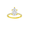 Pear-cut diamond engagement ring with a prong-set diamond band and solitaire setting.