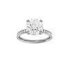 Round-cut diamond engagement ring with a channel-set diamond band and solitaire setting.