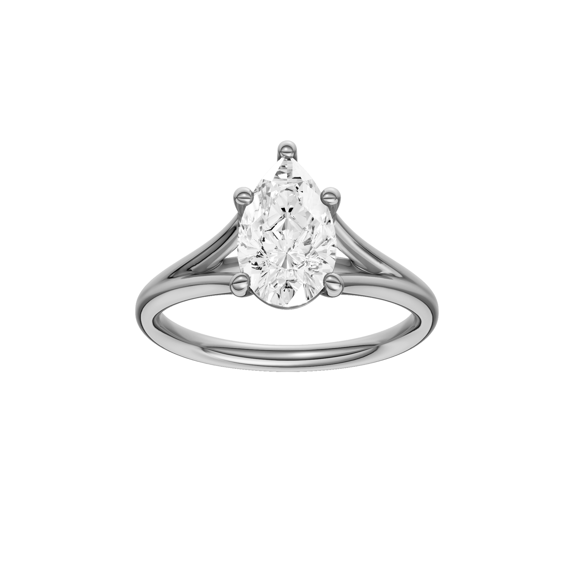 Pear-cut diamond engagement ring with a plain band and solitaire setting.
