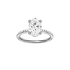 Oval-cut diamond engagement ring with a pavé-set diamond band and solitaire setting.