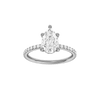 Pear-cut diamond engagement ring with a prong-set diamond band and solitaire setting.