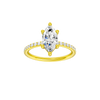 Marquise-cut diamond engagement ring with a prong-set diamond band and solitaire setting.