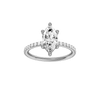 Marquise-cut diamond engagement ring with a prong-set diamond band and solitaire setting.