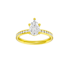 Pear-cut diamond engagement ring with a channel-set diamond band and solitaire setting.