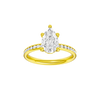 Pear-cut diamond engagement ring with a channel-set diamond band and solitaire setting.
