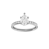Pear-cut diamond engagement ring with a channel-set diamond band and solitaire setting.