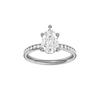Pear-cut diamond engagement ring with a channel-set diamond band and solitaire setting.