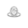 Oval-cut diamond engagement ring with a pavé-set diamond band and halo setting.