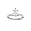 Pear-cut diamond engagement ring with a channel-set diamond band and solitaire setting.