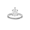 Pear-cut diamond engagement ring with a channel-set diamond band and solitaire setting.