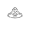 Marquise-cut diamond engagement ring with a prong-set diamond band and halo setting.