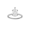Radiant-cut diamond engagement ring with a prong-set diamond band and solitaire setting.