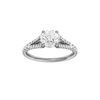 Round-cut diamond engagement ring with a prong-set diamond band and solitaire setting.