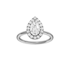 Pear-cut diamond engagement ring with a plain band and halo setting.