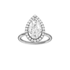 Pear-cut diamond engagement ring with a plain band and halo setting.