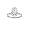 Pear-cut diamond engagement ring with a plain band and halo setting.