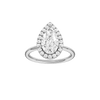 Pear-cut diamond engagement ring with a plain band and halo setting.