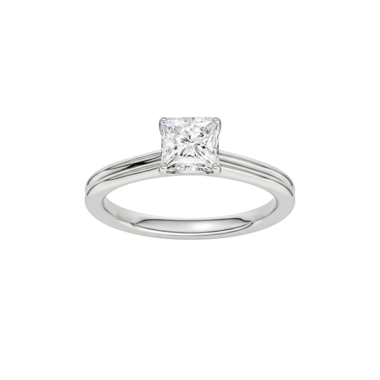 Princess-cut diamond engagement ring with a plain band and solitaire setting.