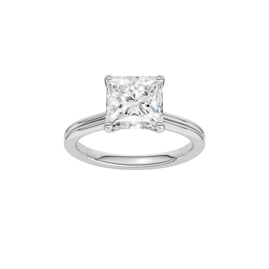 Princess-cut diamond engagement ring with a plain band and solitaire setting.