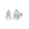 Amorati Diamonds 4.0 carat pair of pear-cut diamond stud earrings in a silver-tone setting, shown on a clean white background with one earring facing forward and the other angled to show the post and backing.