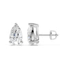 Amorati Diamonds 4.0 carat pair of pear-cut diamond stud earrings in a 14K white gold setting, shown from the front and side angles on a clean white background.