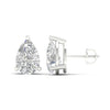 Amorati Diamonds 6.0 carat pair of pear-cut diamond stud earrings in a silver four-prong setting, shown from the front and side profile on a white background.
