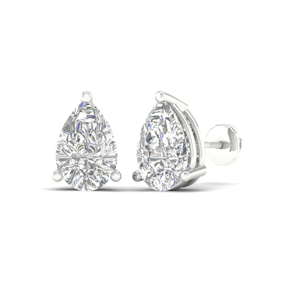 Amorati Diamond 6.0 carat pear-cut lab grown diamond stud earrings in white 14K gold with screw back. 