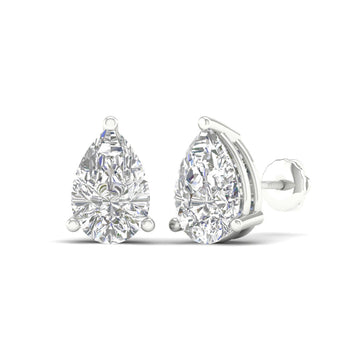 Amorati Diamond 6.0 carat pear-cut lab grown diamond stud earrings in white 14K gold with screw back. 