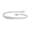A full top-down view of a 14K white gold tennis bracelet, coiled to show the cascading line of round diamonds and the clasp.