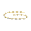A full top-down view of a 14K yellow gold tennis bracelet, coiled to show the continuous line of square-cut diamonds.