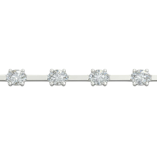 A close-up side view of a 14K white gold tennis bracelet, showing the line of square-cut diamonds and their setting.