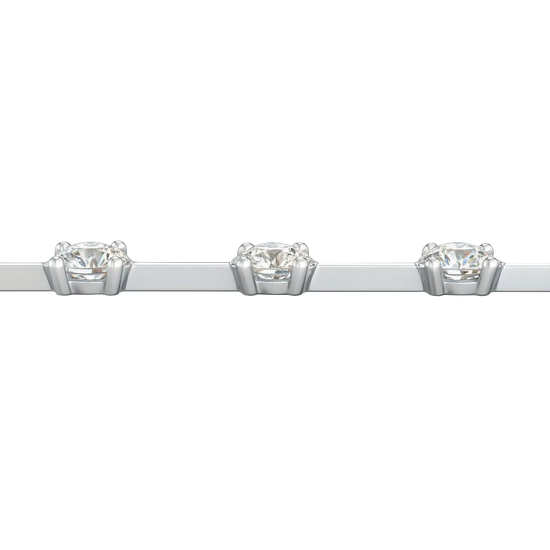 A close-up side view of a 14K white gold tennis bracelet, showing the line of square-cut diamonds and their setting.