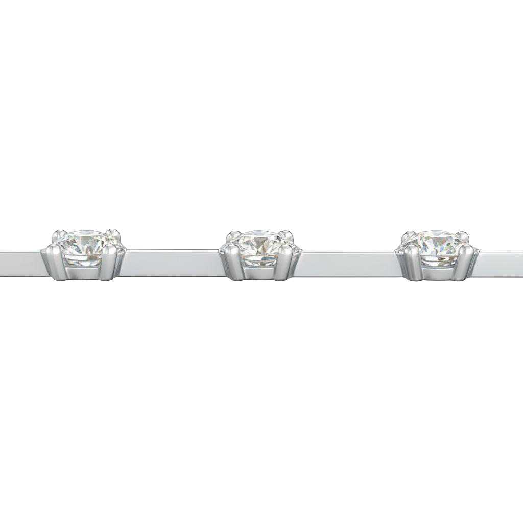 A close-up side view of a 14K white gold tennis bracelet, showing the line of square-cut diamonds and their setting.